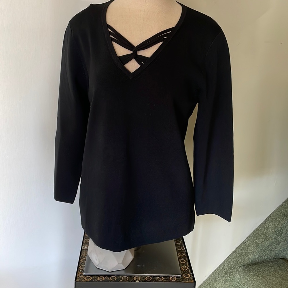 NWT Size Large 3/4 Sleeve Black Cable & Gauge Sweater